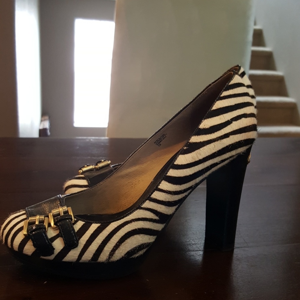 Michael Kors black and white calf hair heels
